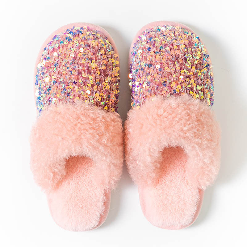 Wholesale Sequin Plush Baotou Slippers